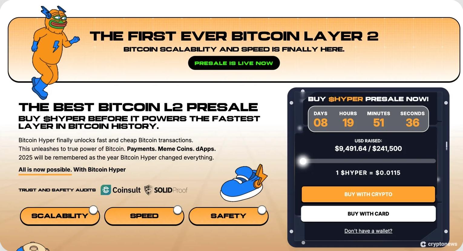 Osta Bitcoin Hyper: BTC Layer 2 -ennakkomyynti vauhdissa