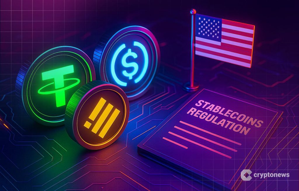 Genius Act -kuvassa stablecoin-logoja ja USA:n llippu.