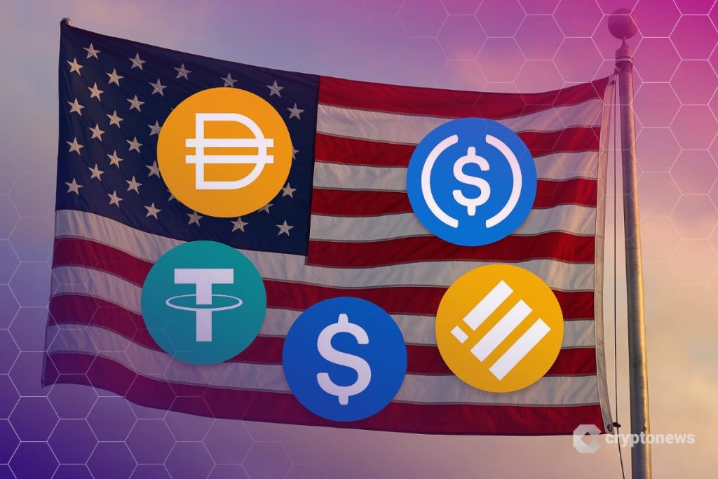 stablecoin logoja ja USA:n lippu taustalla
