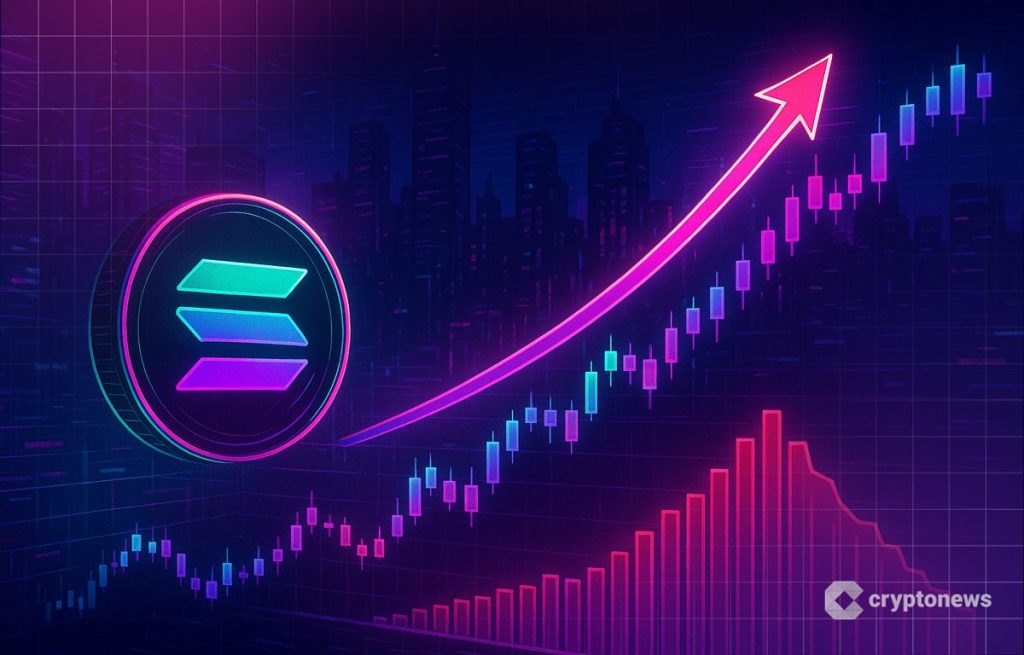 Solana logo ja kurssikäyrä ylöspäin.