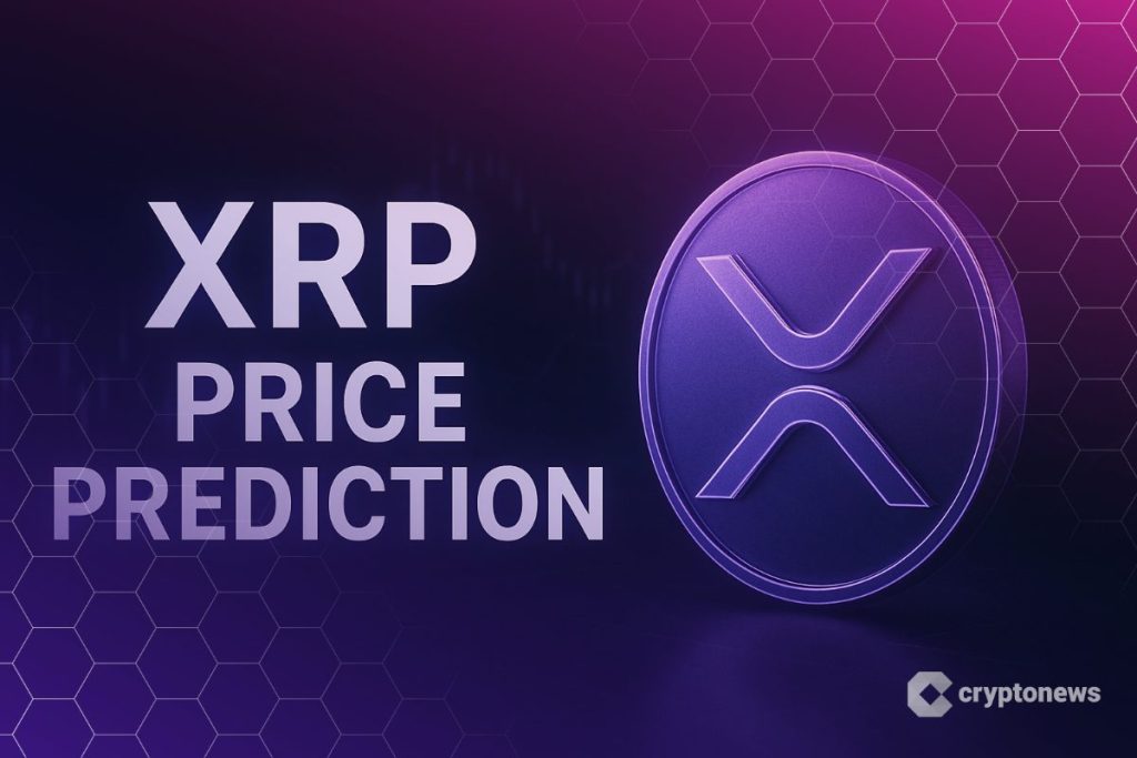 XRP hintaennuste -teksti ja XRP logo