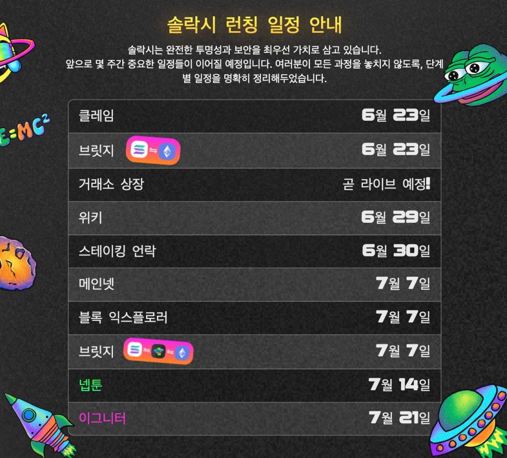 솔락시 주요 런칭 일정