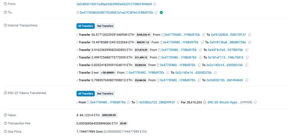 비트코인 하이퍼 고래 투자자 거래 내역