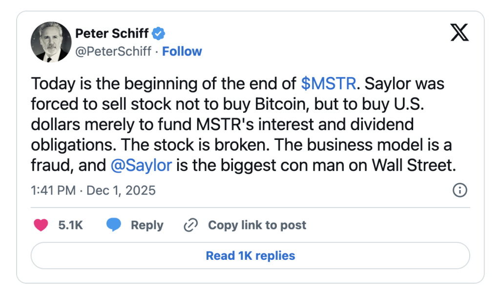 피트 시프의 스트래티지 비판 트윗