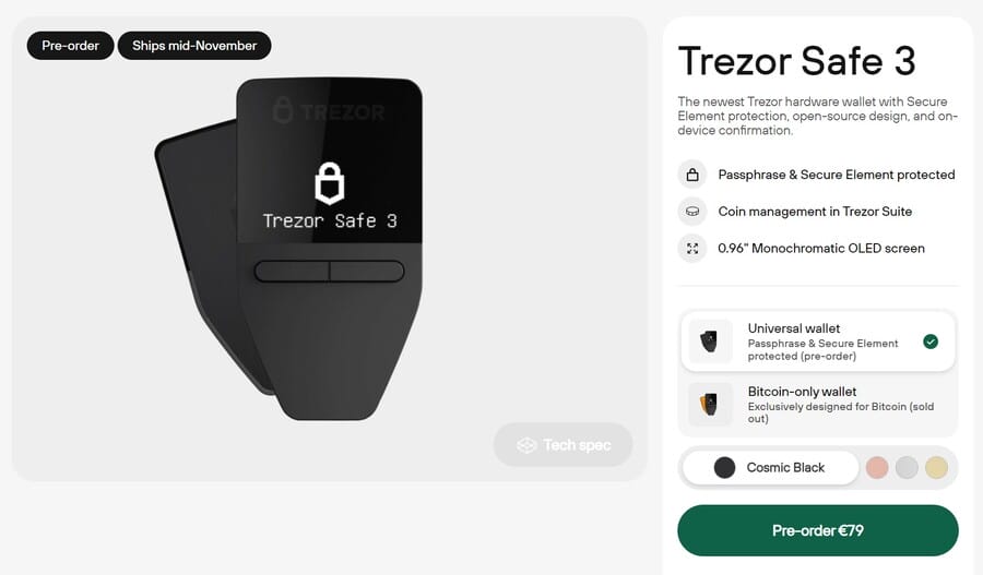 Trezor Safe 3 - Cold Wallet Terbaik