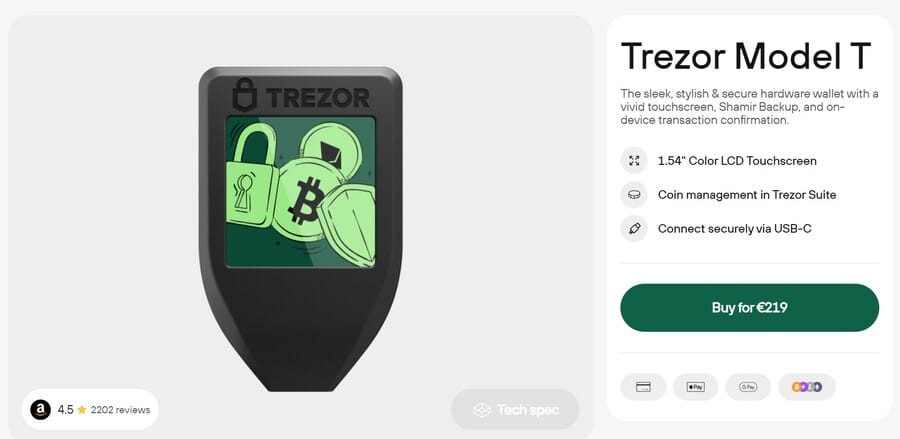Trezor Model T - cold wallet terbaik
