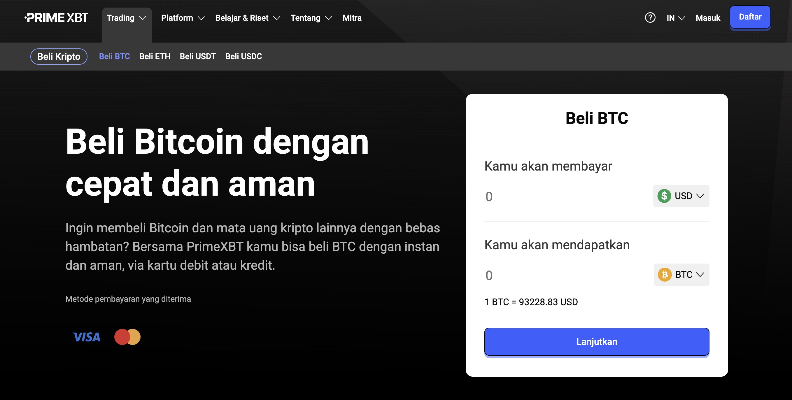 Cara membeli crypto - PrimeXBT
