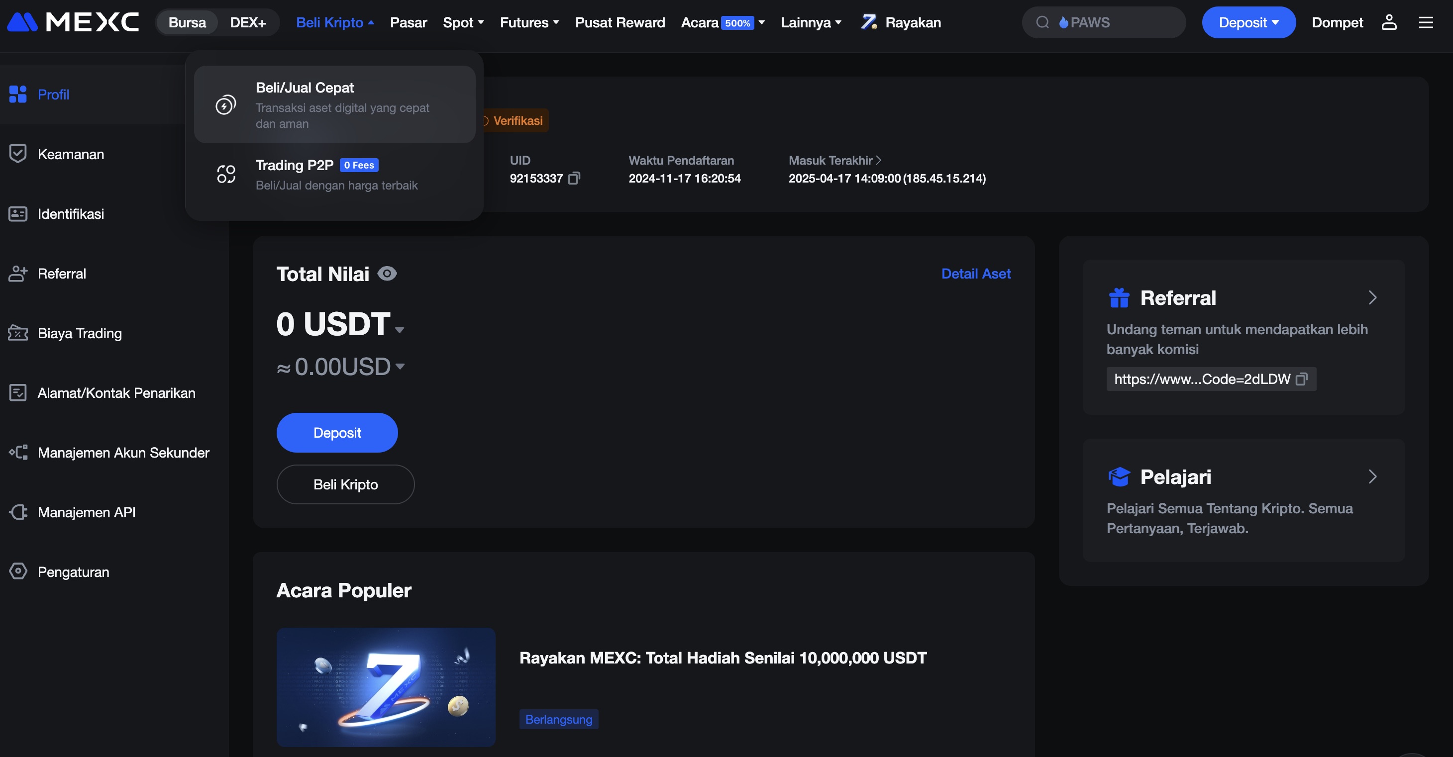 Cara membeli crypto - langkah 2