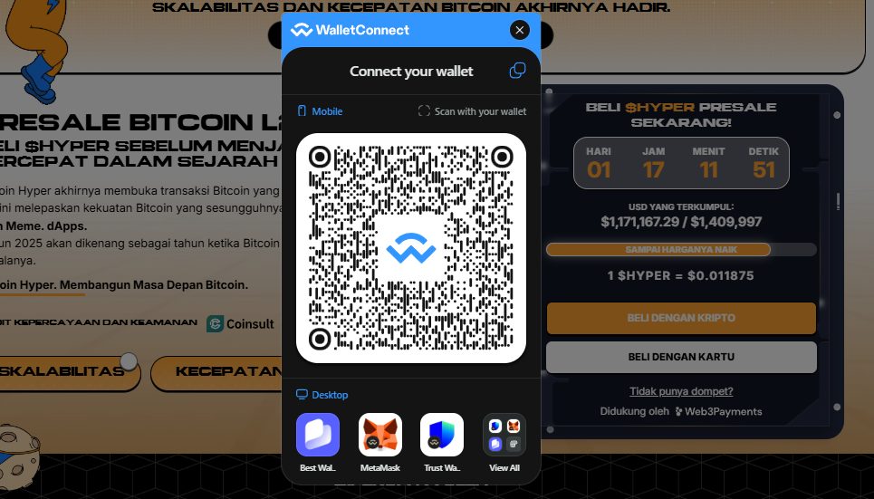 presale Bitcoin Hyper: Klik “Hubungkan Dompet”, masukkan nominal yang ingin dibeli. Anda bisa memilih opsi beli dan staking dalam satu transaksi
