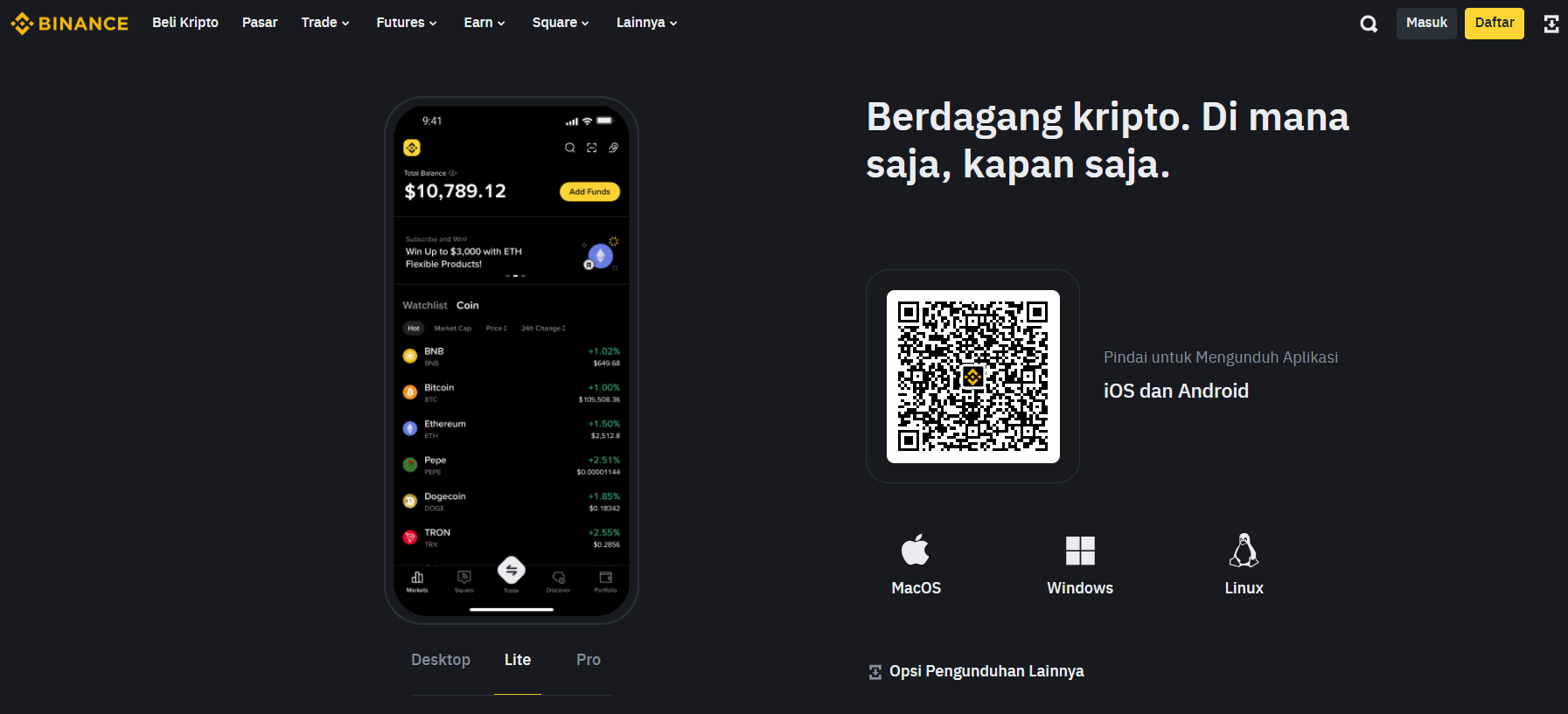 Binance - exchange crypto terbaik di indonesia untuk pemula