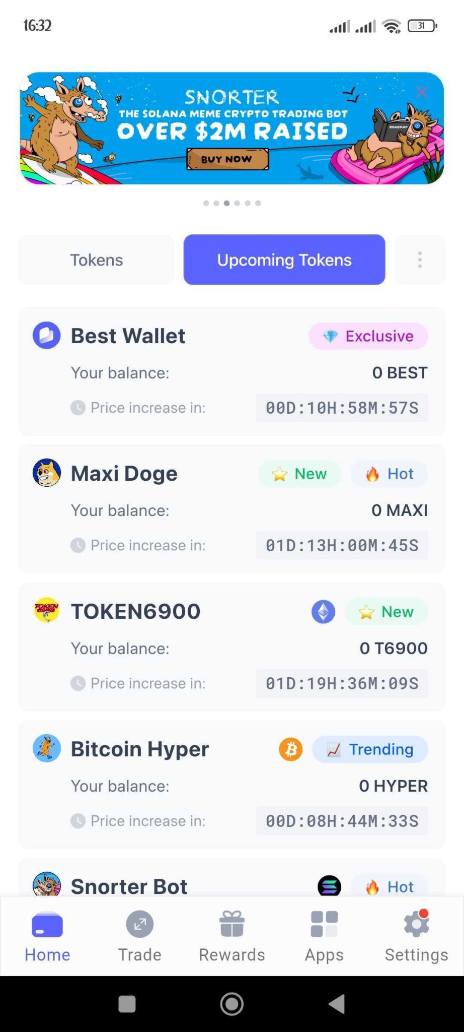 Untuk pembelian yang lebih simpel, Anda juga bisa membeli langsung dari menu Upcoming Token di dalam aplikasi Best Wallet.