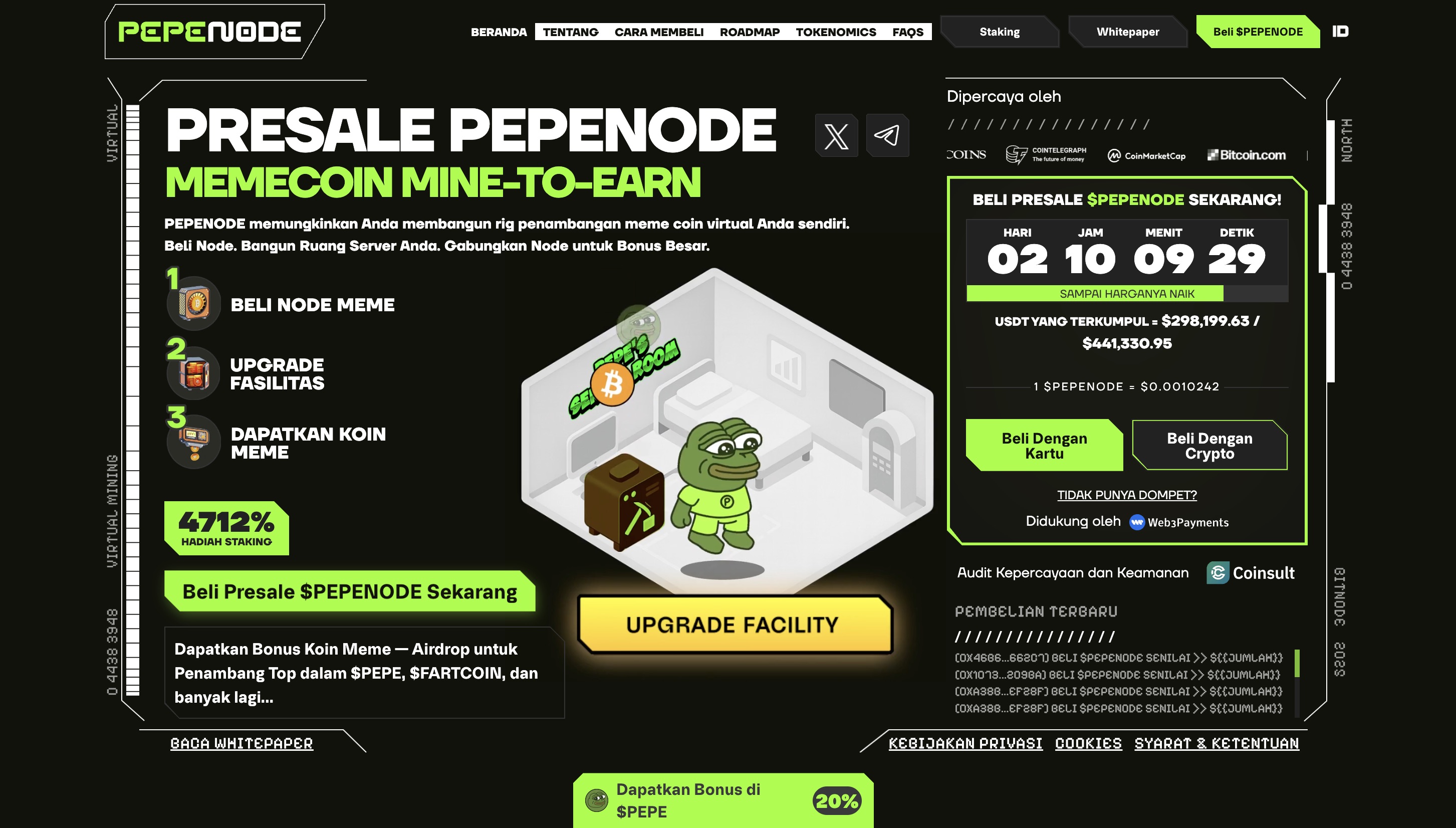 Halaman depan web PEPENODE - Prediksi harga PEPENODE