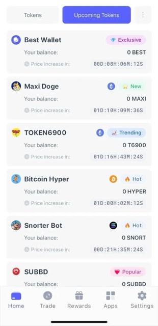 fitur Upcoming Tokens