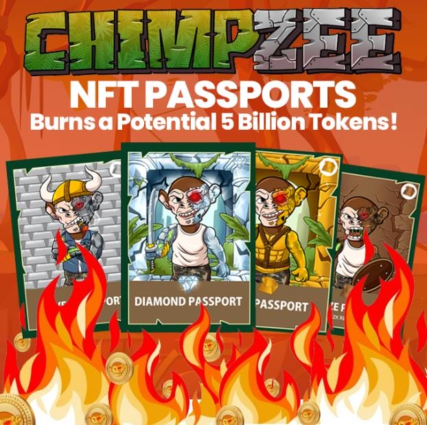 5 Milliarden CHMPZ-Token sind bereits verbrannt, aber weitere 5 Milliarden können mit Chimpzee NFT-Pässen brennen