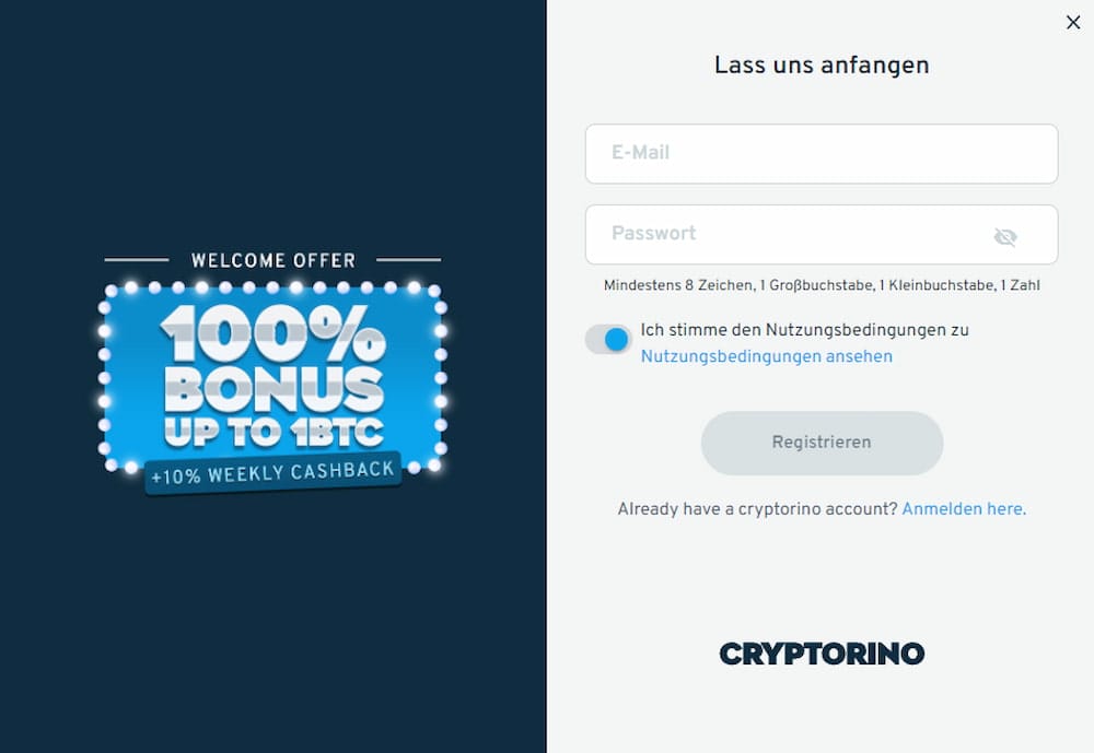 Cryptorino Registrieren