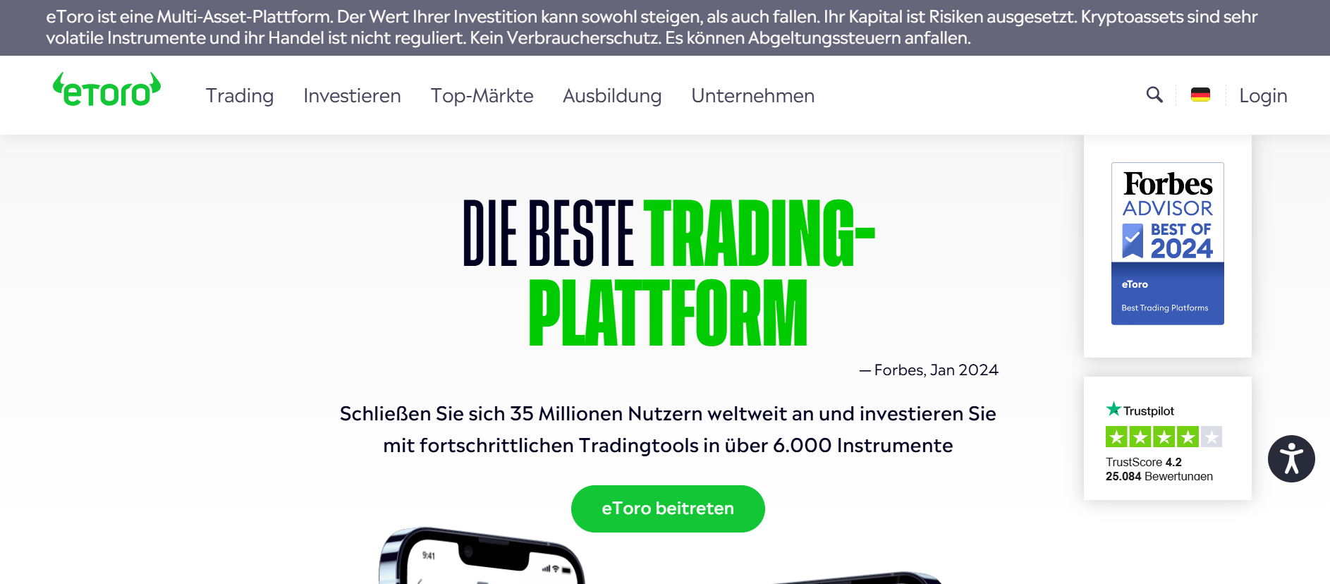 Etoro homepage