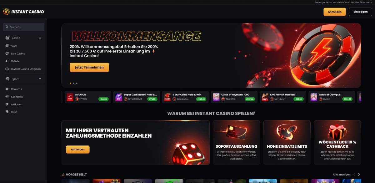 Instant Casino Startseite