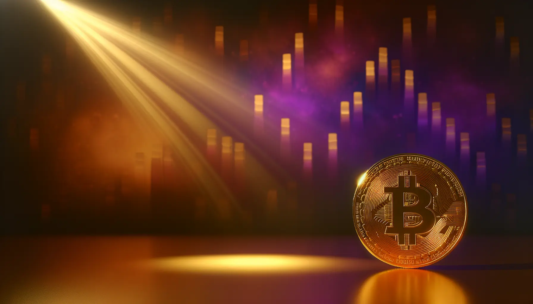 Bitcoin coin rising against spring dawn backdrop symbolizing April's historically bullish seasonal pattern