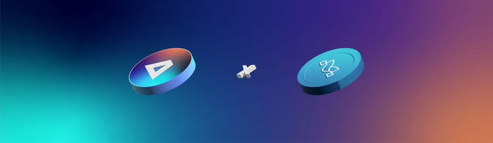 Two stylized coins representing different cryptocurrencies on a gradient background.