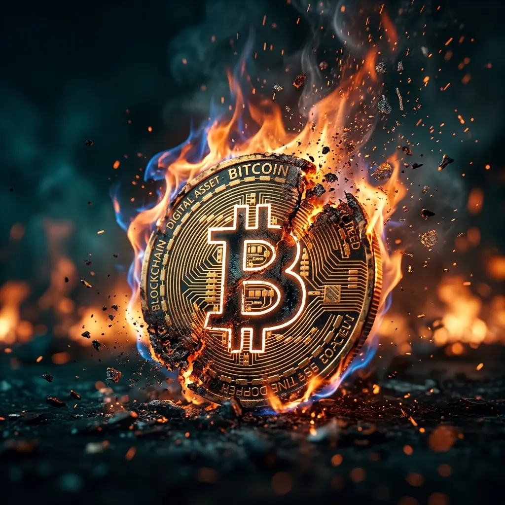 Cryptocurrency token burning in flames representing Pump.fun's $370 million PUMP token burn program
