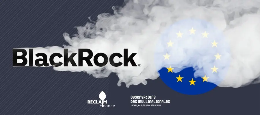 BlackRock logo with European Union flag and smoke background.