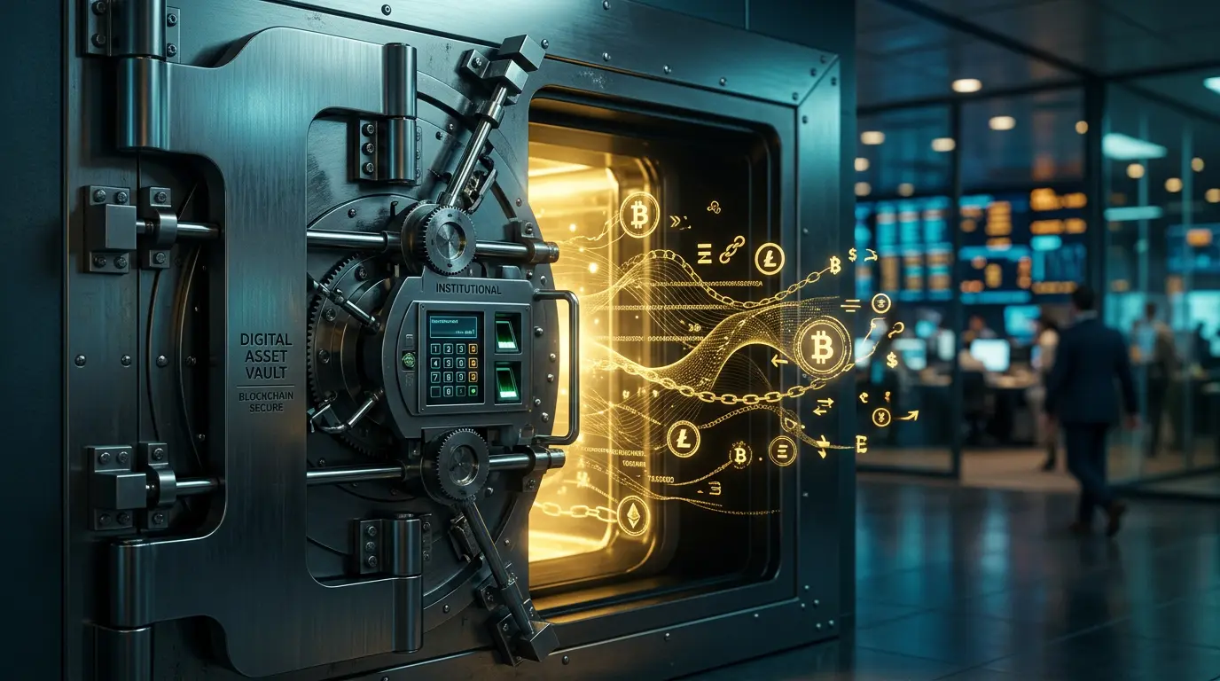 Digital vault with blockchain network symbolizing tokenized financial reserves regulation