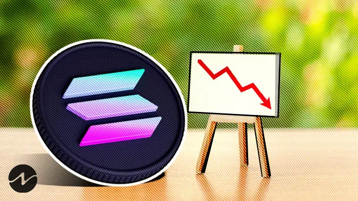 Solana logo next to a chart showing a downward trend in trading volume.