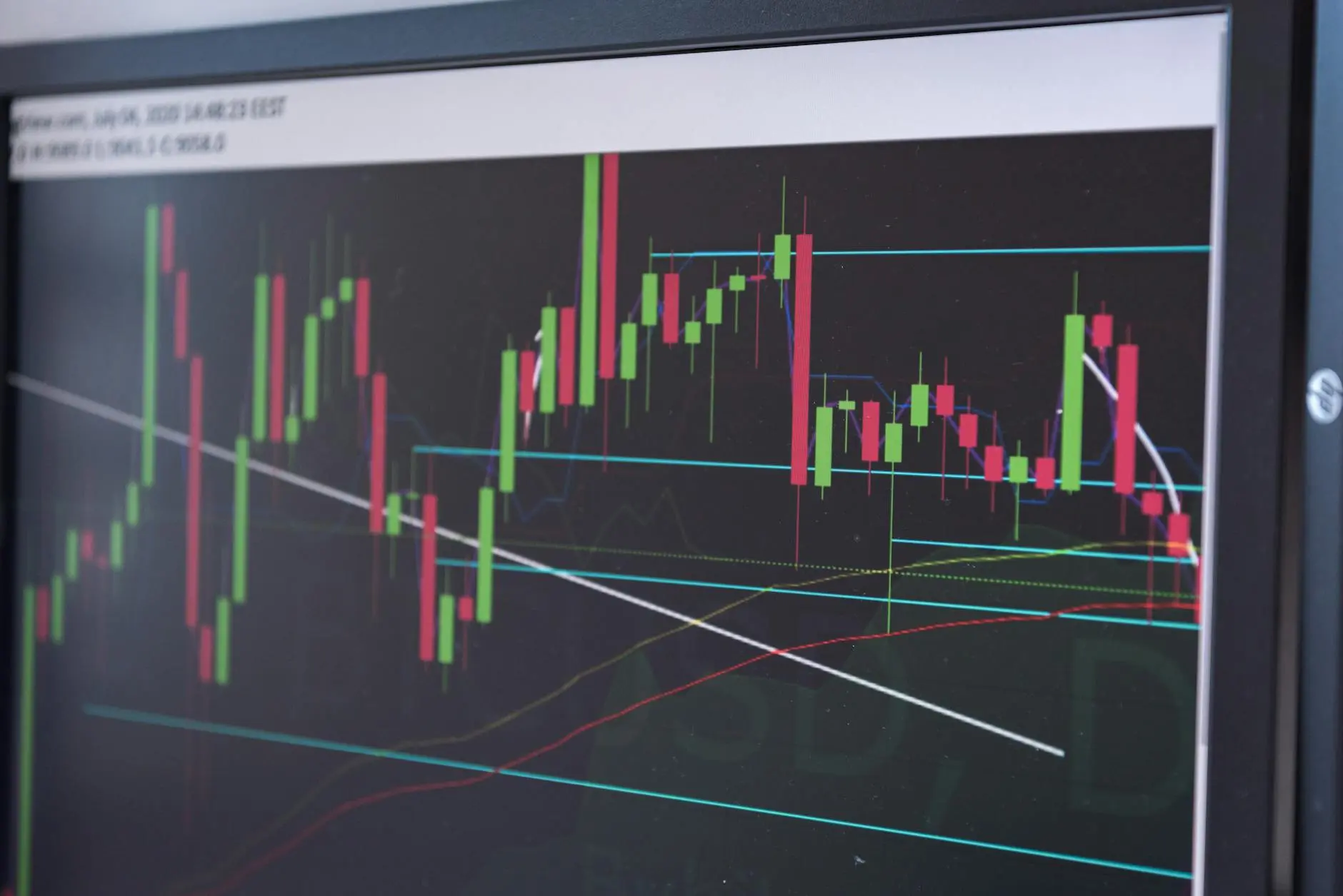 Bitcoin trading chart showing candlestick patterns and market indicators.