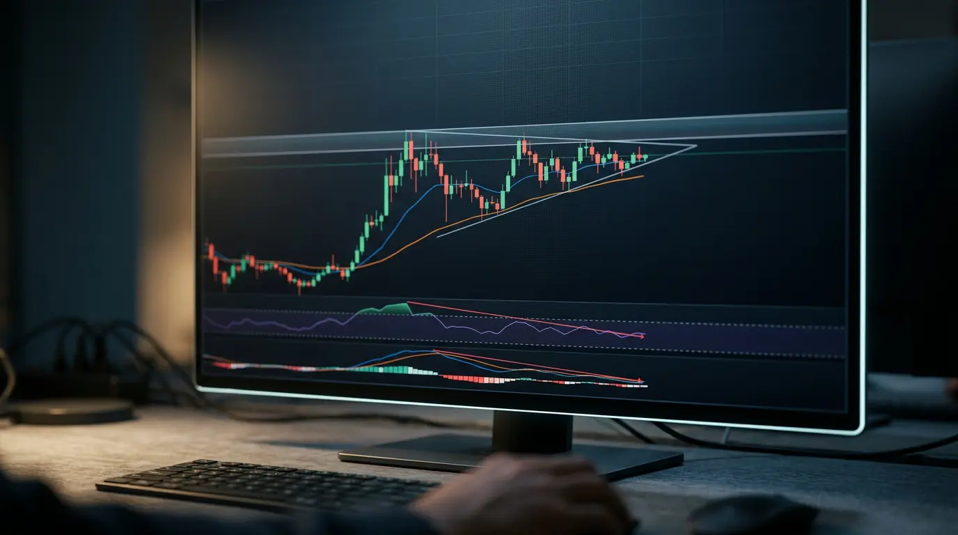 XRP cryptocurrency price chart showing consolidation pattern and technical analysis indicators