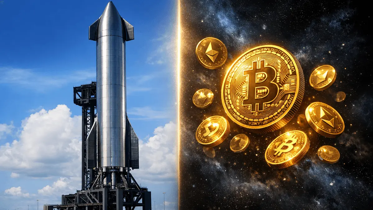 SpaceX rocket and Bitcoin coins representing investment portfolio allocation debate
