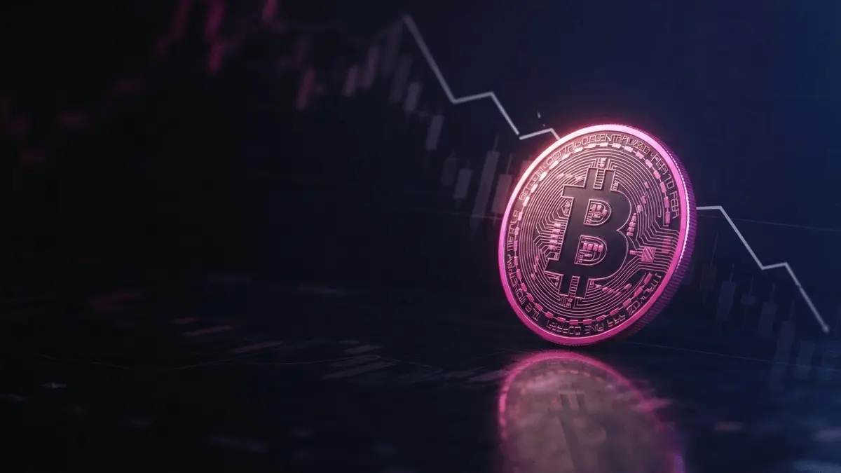 Bitcoin rising in a studio-lit crypto market scene amid a cautious recovery and bearish trend structure
