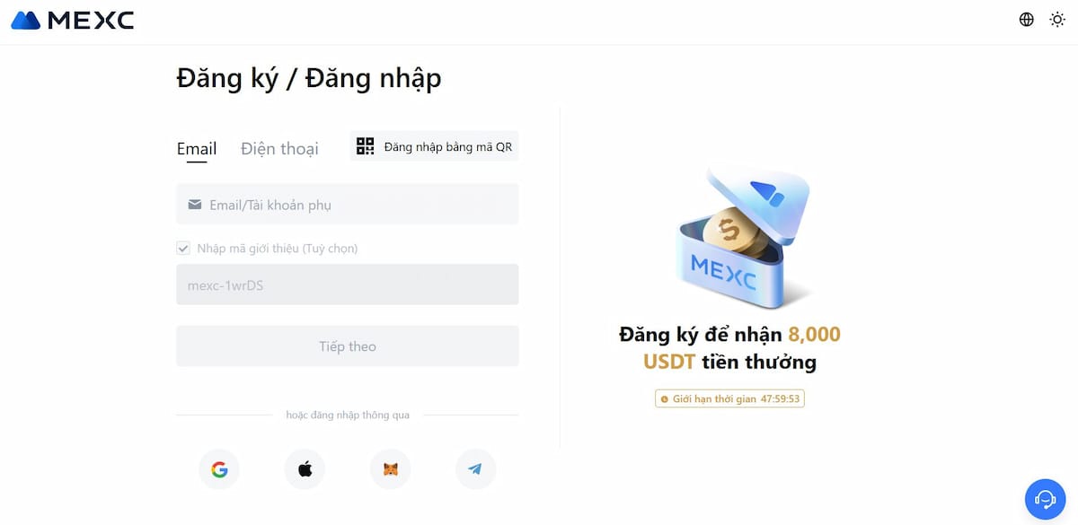 Mở tài khoản MEXC