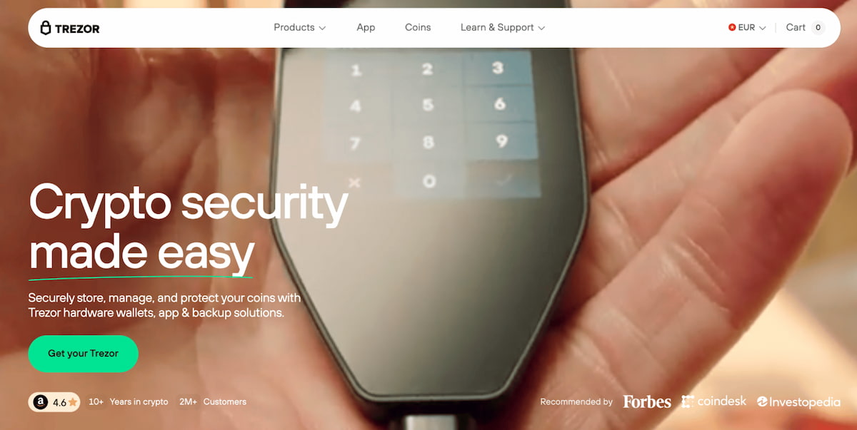 Trezor One - Ví cứng Ethereum và Bitcoin, hỗ trợ 1,600+ coin, mã nguồn mở