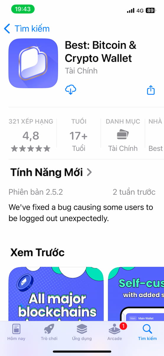 Bước 1 Tải ứng dụng Best Wallet