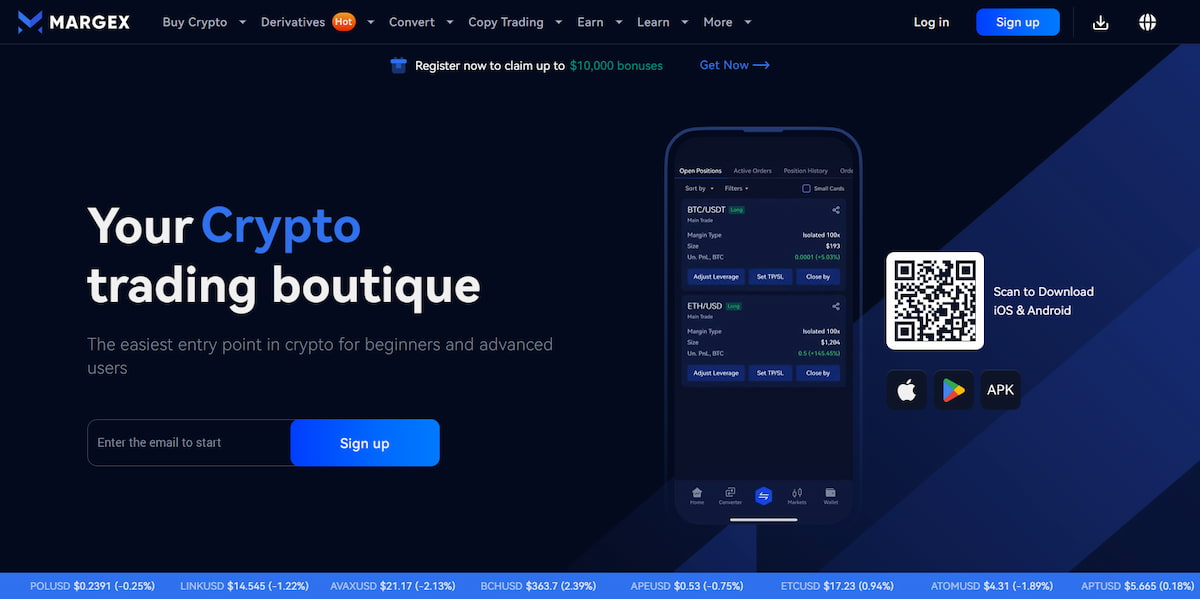 Margex Các nền tảng tiền thưởng tiền điện tử tốt nhất