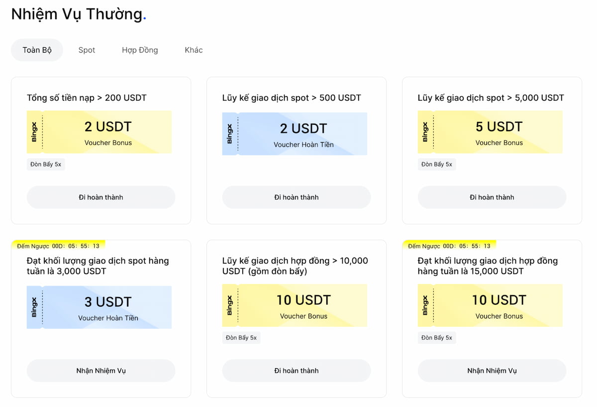 Tiền thưởng Bingx