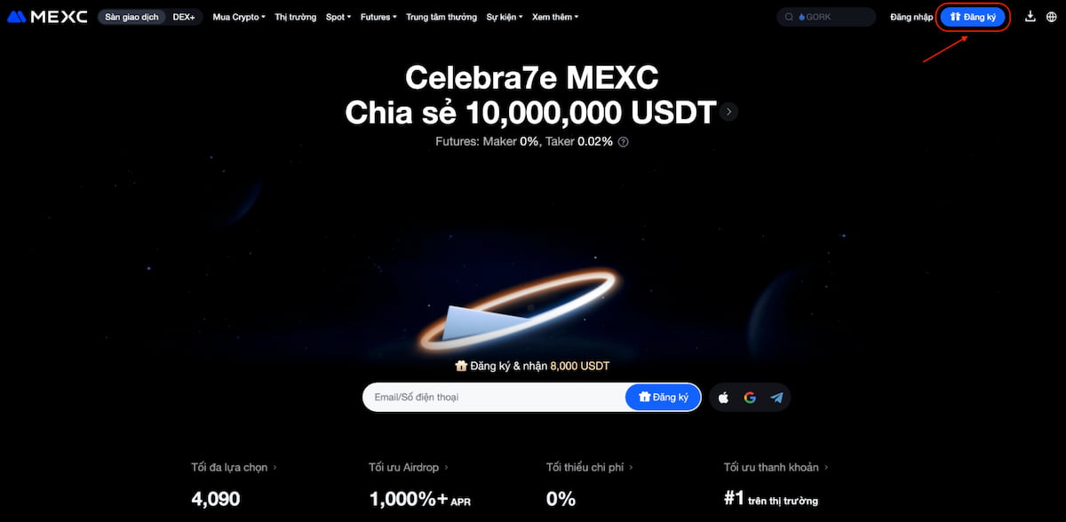 Bước 1 Đầu tiên, truy cập vào trang web chính thức của MEXC