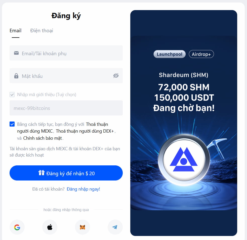 Bước 3 Để tạo tài khoản mới trên MEXC