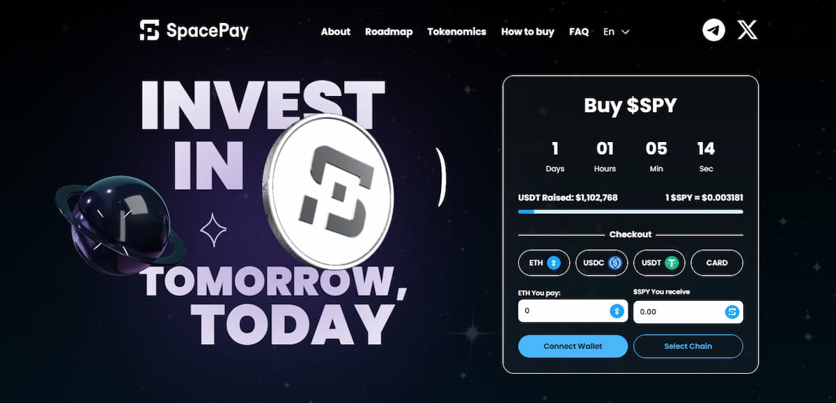 SpacePay (SPY) presale - Giao thức thanh toán crypto phi tập trung, hỗ trợ 325 ví, huy động 260K USD