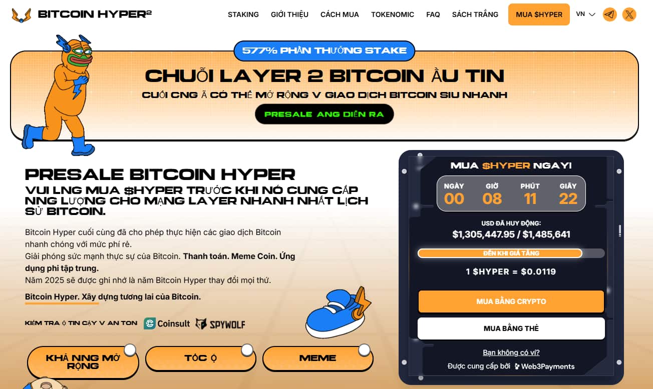 Bitcoin Hyper (HYPER) ICO - Layer-2 Bitcoin với SVM Solana, giá $0.0119, huy động 1.26 triệu USD