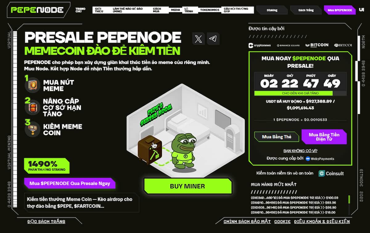 PEPENODE ($PEPENODE) – ICO coin đột phá 2025, meme coin kết hợp khai thác game hóa đầy hứa hẹn