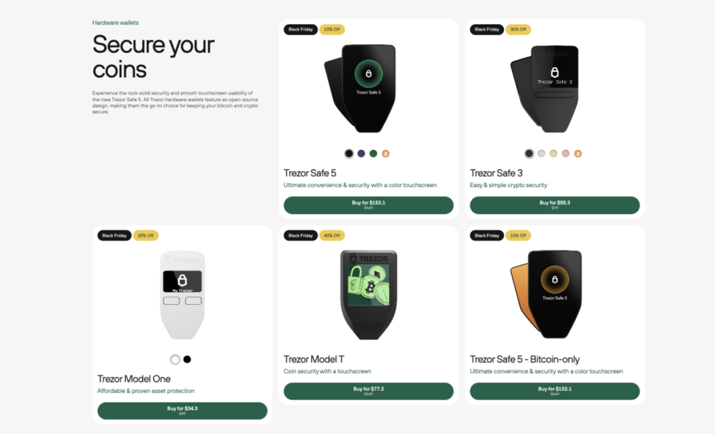 Trezor จัดหนัก! ลดราคาสูงสุด 70% ในช่วง Black Friday