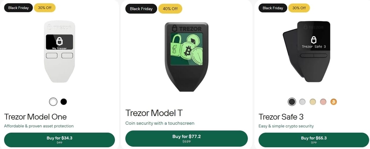 เปรียบเทียบ Trezor Wallet ในแต่ละรุ่น