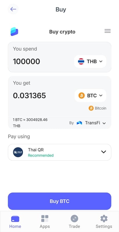 กรอกจำนวนเงินที่คุณต้องการใช้เพื่อซื้อบิทคอยน์