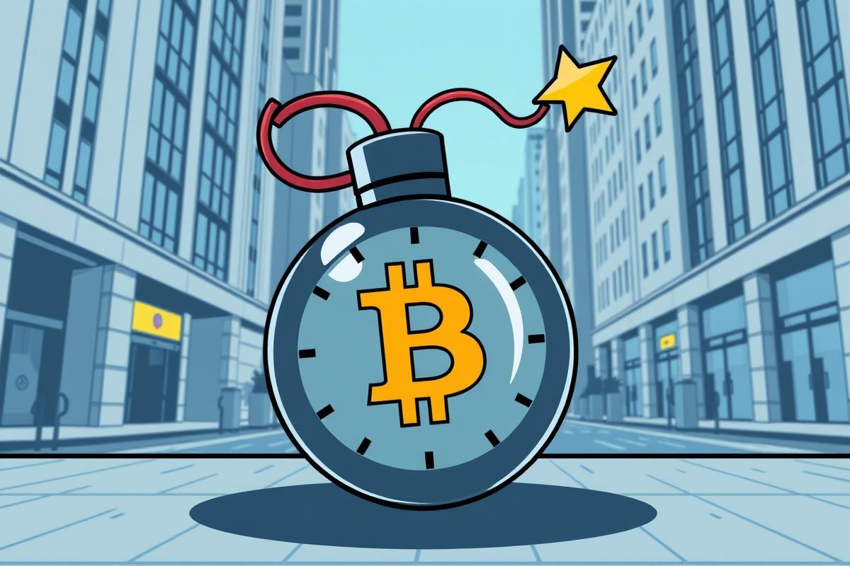 Bitcoin ระเบิดเวลา: แนวคิดเรื่อง Bitcoin reserves ที่อาจส่งผลกระทบต่อเศรษฐกิจในวงกว้าง Digital illustration.