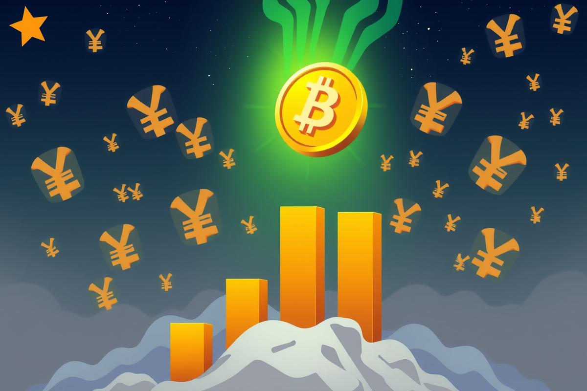 ภาพประกอบ Bitcoin (BTC) พุ่งสูงขึ้น พร้อมสัญลักษณ์เงินหยวนจีน แสดงถึงการไหลของเงินทุน