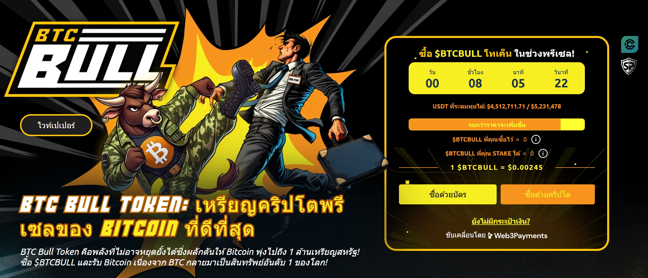 BTC Bull Token ระดมทุนได้แล้ว 4.5 ล้านดอลล่าร์