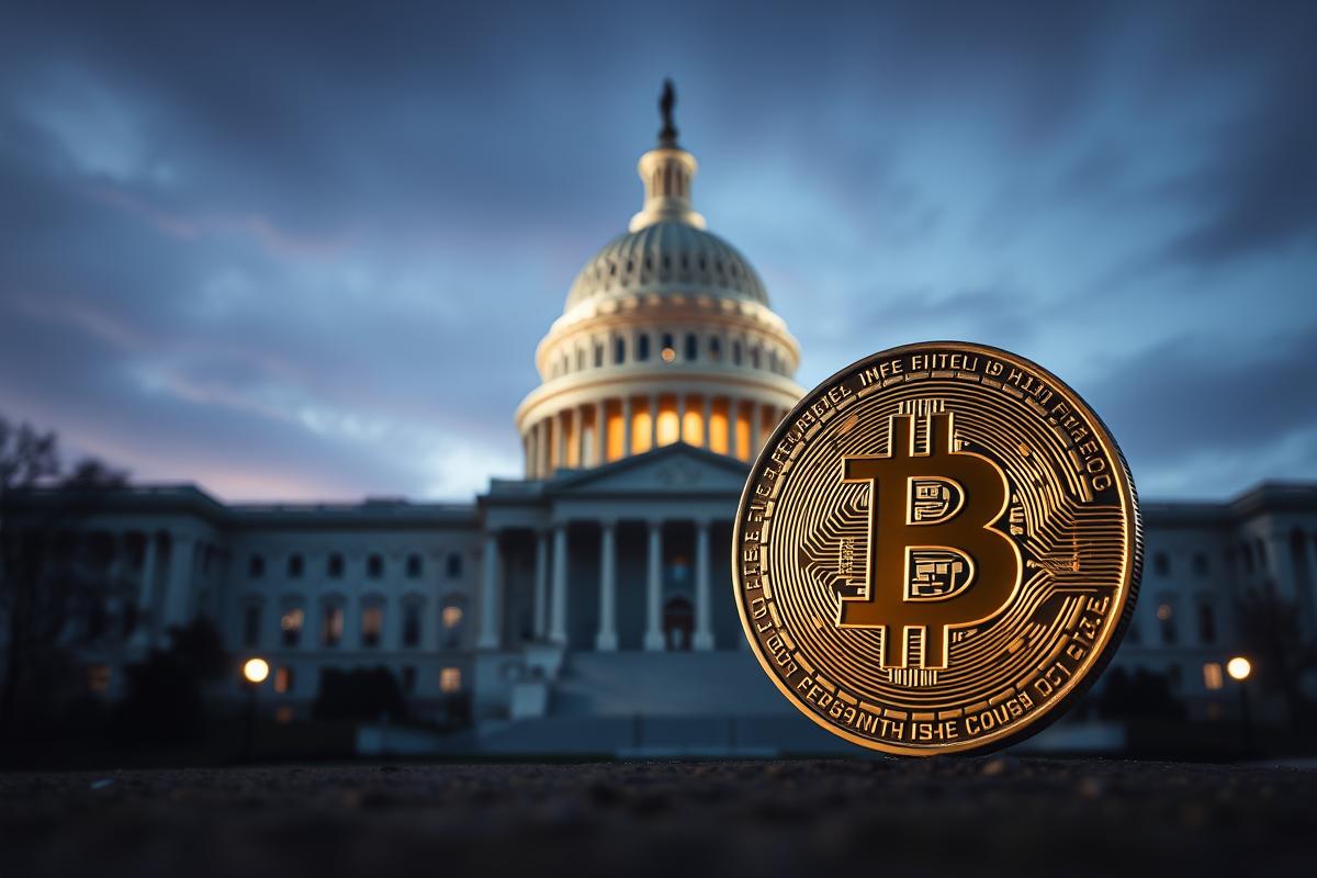 Bitcoin กับอาคารรัฐสภาสหรัฐฯ แสดงถึงกฎหมายที่สนับสนุน Bitcoin