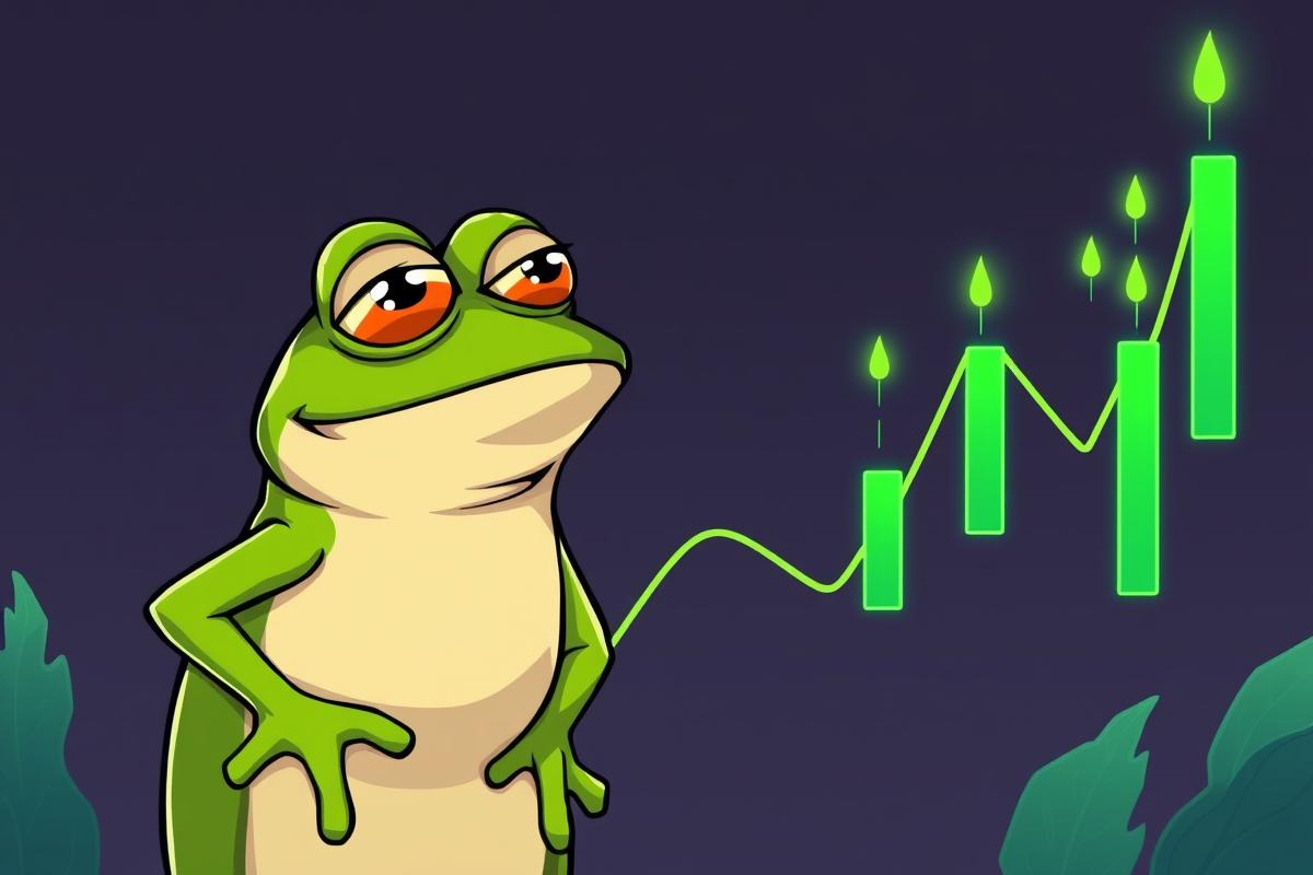 Pepe มองกราฟราคาคริปโตที่กำลังพุ่งขึ้น