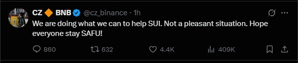 CZ ของ Binance ยืนยันจะช่วย SUI